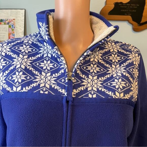 L.L. Bean Fleece Fair Isle Knit Full Zipper Jacket Small Vintage Soft Comfy Warm - Picture 3 of 4
